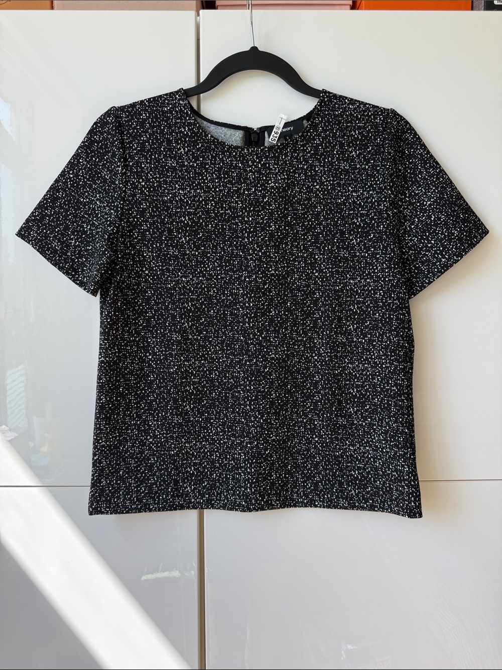Theory Black and White Speckle Crewneck Short Sleeve Top